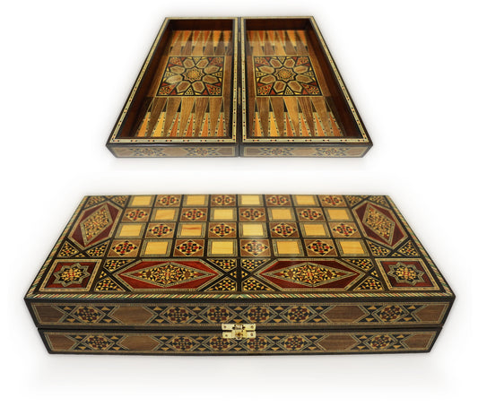 Neu 40 x 40 cm Holz Backgammon/Schachspiel/Dama Brett  K 6-1-41 mit 30 Holz Backgammon Steine - Damaskunst - [variant_title]-[option1]