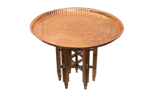Beistelltisch,Tischgestell aus massivem Holz , Tablett aus Kupfer 61 cm