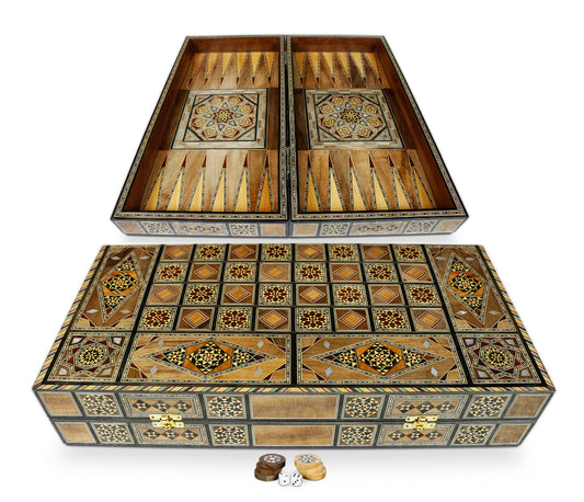Holz Backgammon/Schach Brett inkl. Holz Steine BT502