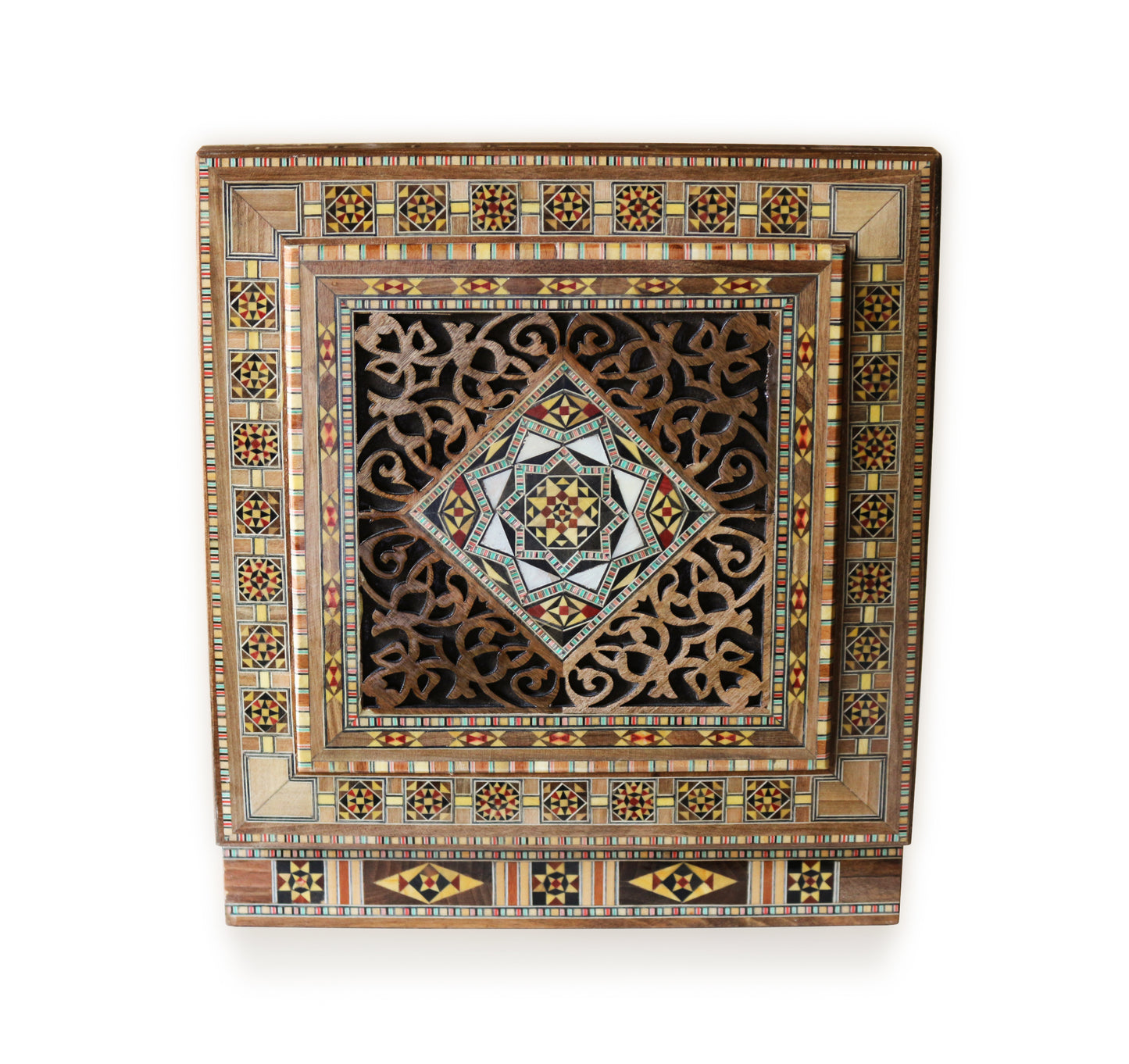 Neu Holz Mosaik Schatulle,Box,Kästchen, Damaskunst K 22-45