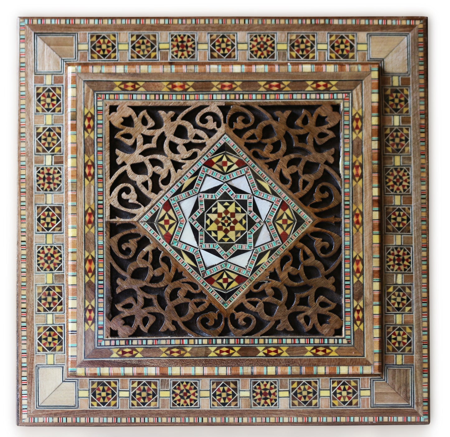 Neu Holz Mosaik Schatulle,Box,Kästchen, Damaskunst K 22-45