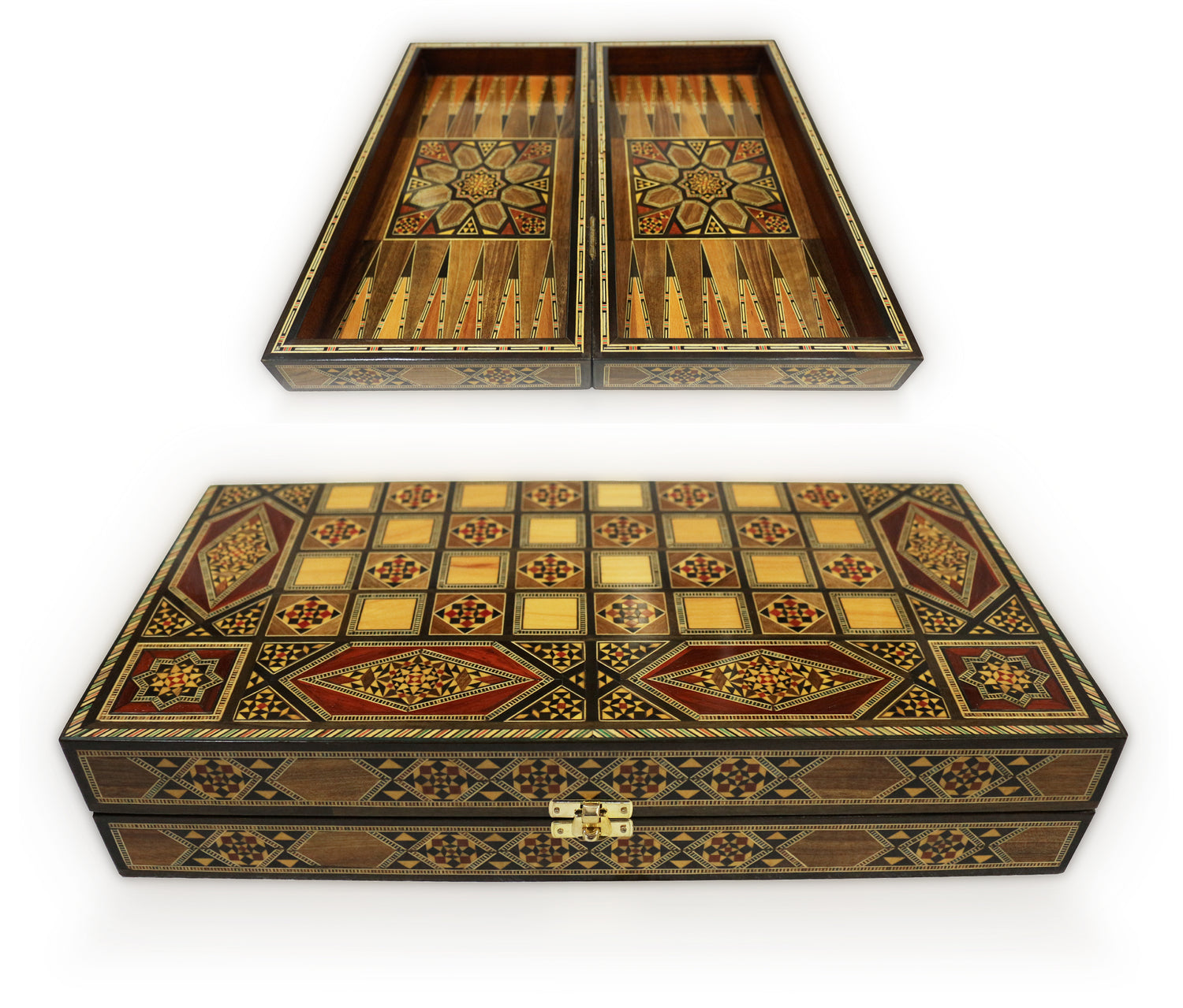 Neu 40 x 40 cm Holz Backgammon/Schachspiel/Dama Brett  K 6-1-41 mit 30 Holz Backgammon Steine - Damaskunst - [variant_title]-[option1]