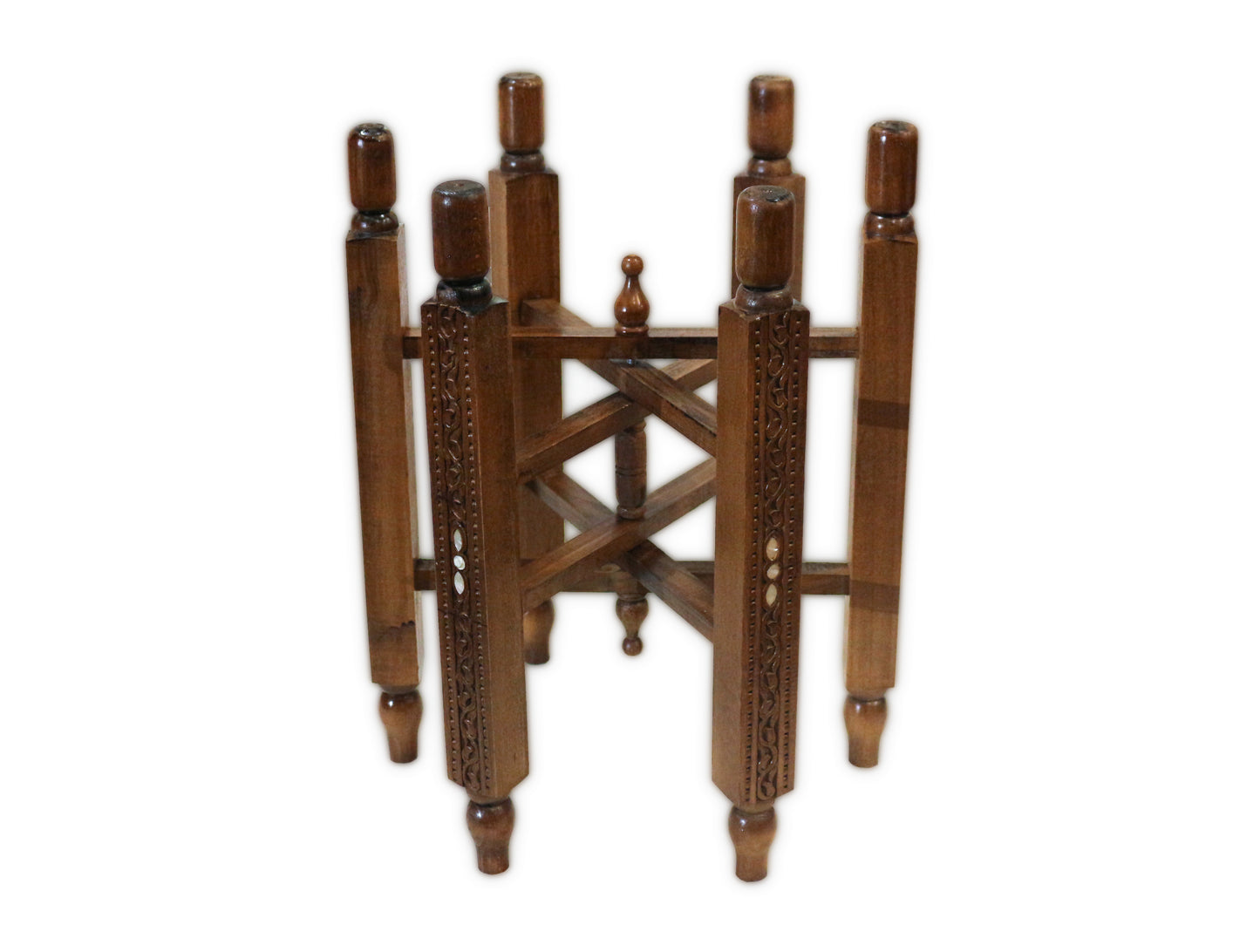 Orientalisch Beistelltisch,Tischgestell aus massivem Holz mit Tablett aus Messing, Teetisch Damaskunst HM 611