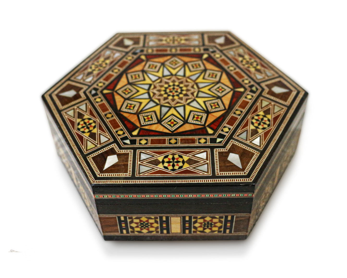 Neu Holz Mosaik Schatulle,Box,Kästchen,mit perlmutt Damaskunst K 16-19