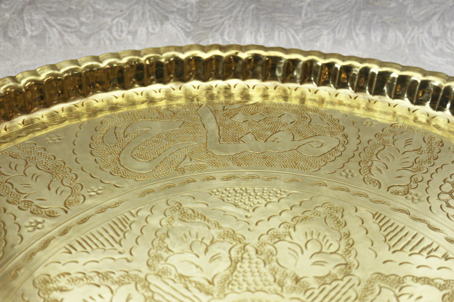 Orientalisch Beistelltisch,Tischgestell aus massivem Holz mit Tablett aus Messing, Teetisch Damaskunst HM 611