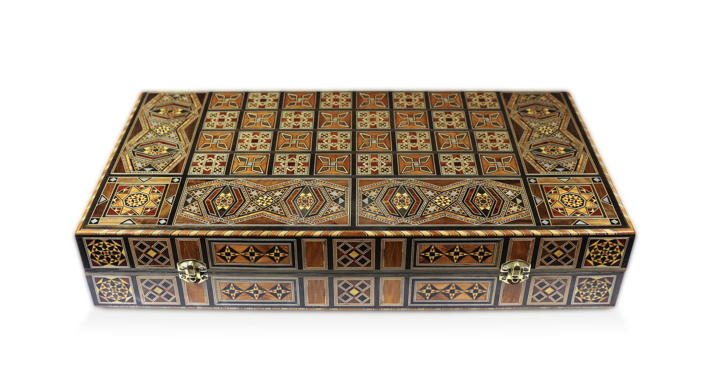 Neu 51,5 x 51,5 cm Holz Backgammon/Schachspiel/Dama Brett  K 6-2-54 mit Holz Backgammon Steine