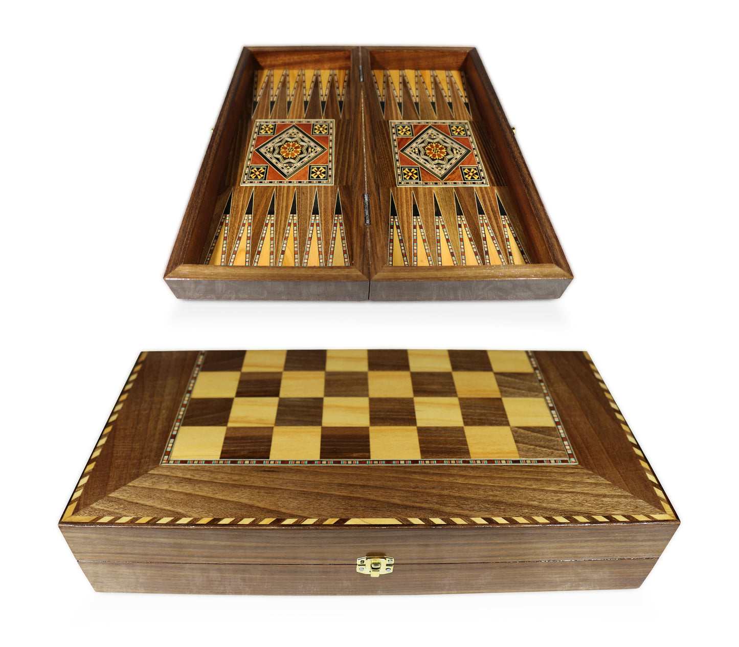 Neu 40 x 40 cm Holz Backgammon/Schachspiel/Dama Brett  EK 6-1-40 (Elessar) mit 30 Holz Backgammon Steine