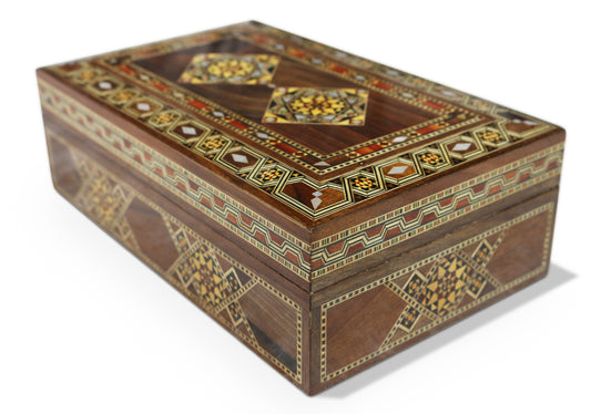 Neu Holz Mosaik Schatulle,Box,Kästchen,Damaskunst K 29181