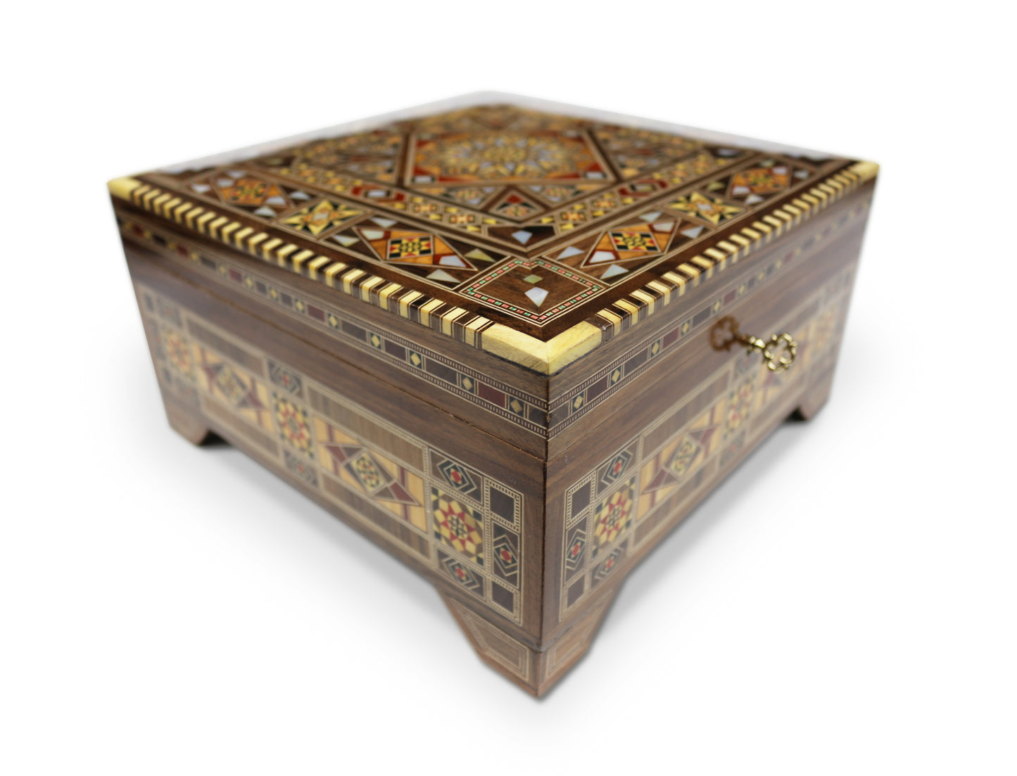 Neu Holz Mosaik Schatulle,Box,Kästchen, abschließbar,Damaskunst K 2525