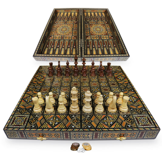Holz Backgammon/Schach Brett inkl. Holz &Figuren BT503 F