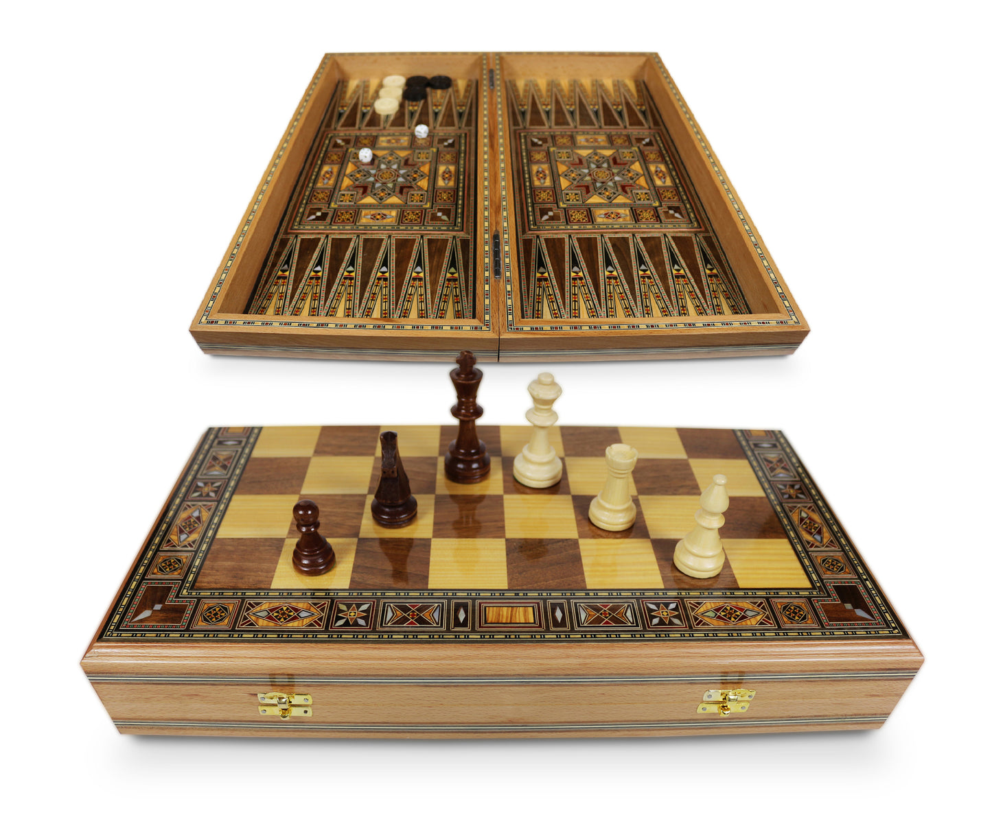 Holz Backgammon/Schach Brett inkl. Holz Steine&Figuren BK510 F