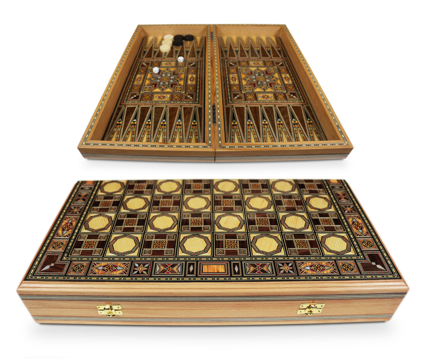 Holz Backgammon/Schach Brett inkl. Holz Steine BK520