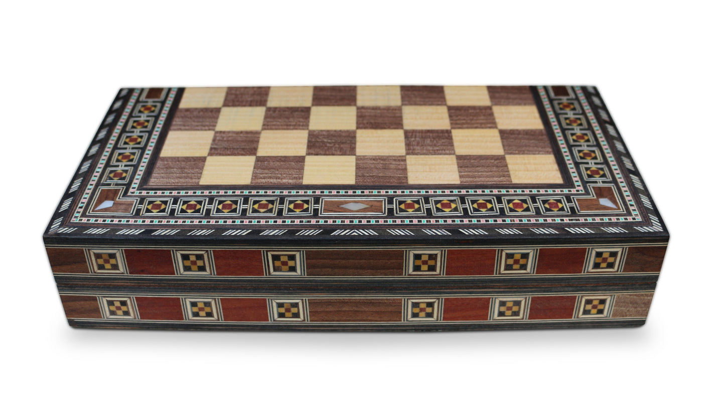 Holz Backgammon/Schach Brett inkl. Holz Steine BC312