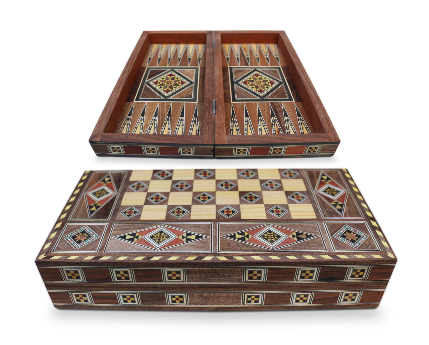 Holz Backgammon/Schach Brett inkl. Holz Steine BC310