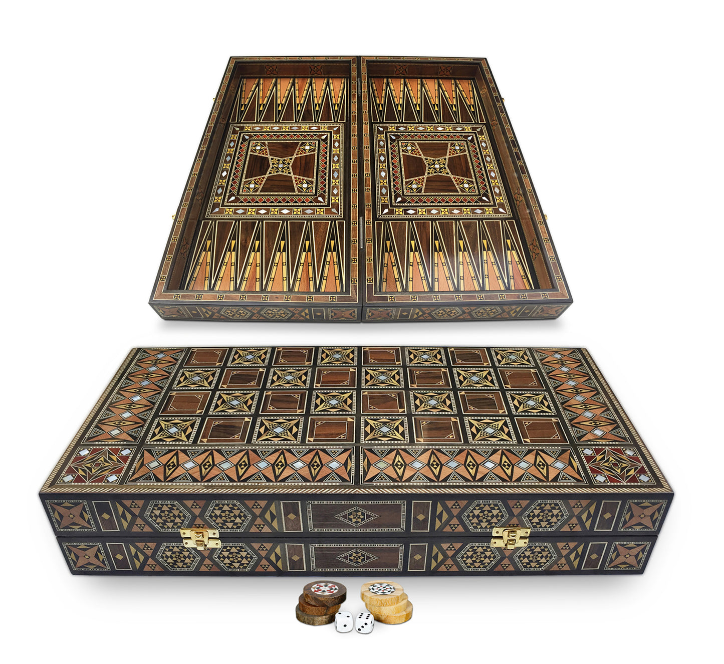 Holz Backgammon/Schach Brett inkl. Holz Steine BT505 A