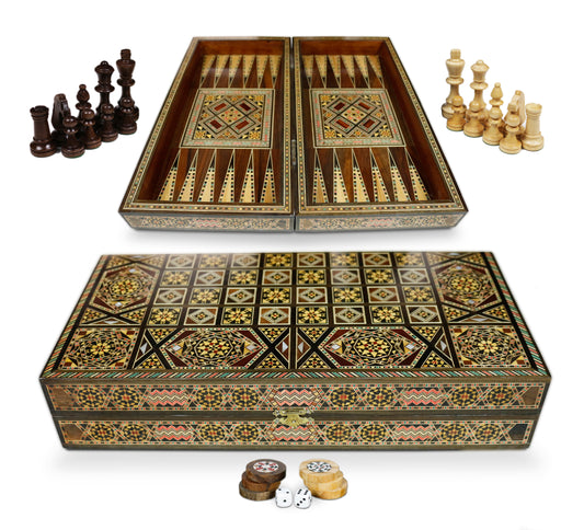 Holz Backgammon/Schach Brett inkl. Holz Steine und Figuren BT403F