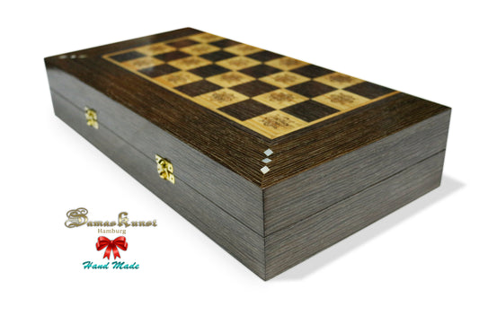 Holz Backgammon/Schach Brett inkl. Holz Steine BT506